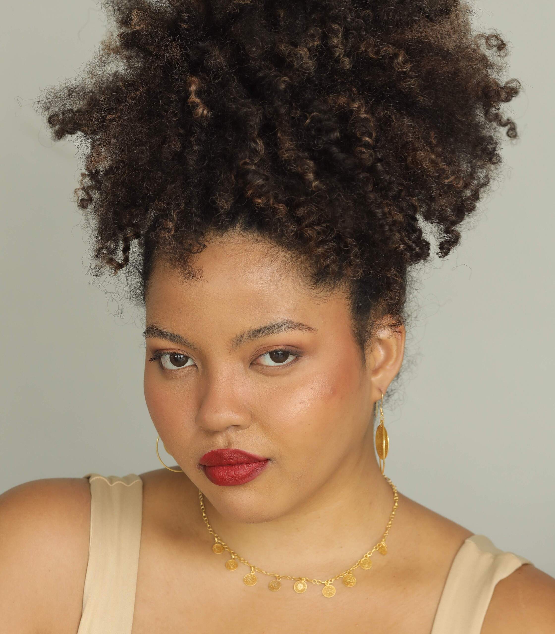 Dionne Gold Disc Charm Choker Worn - AMAMI