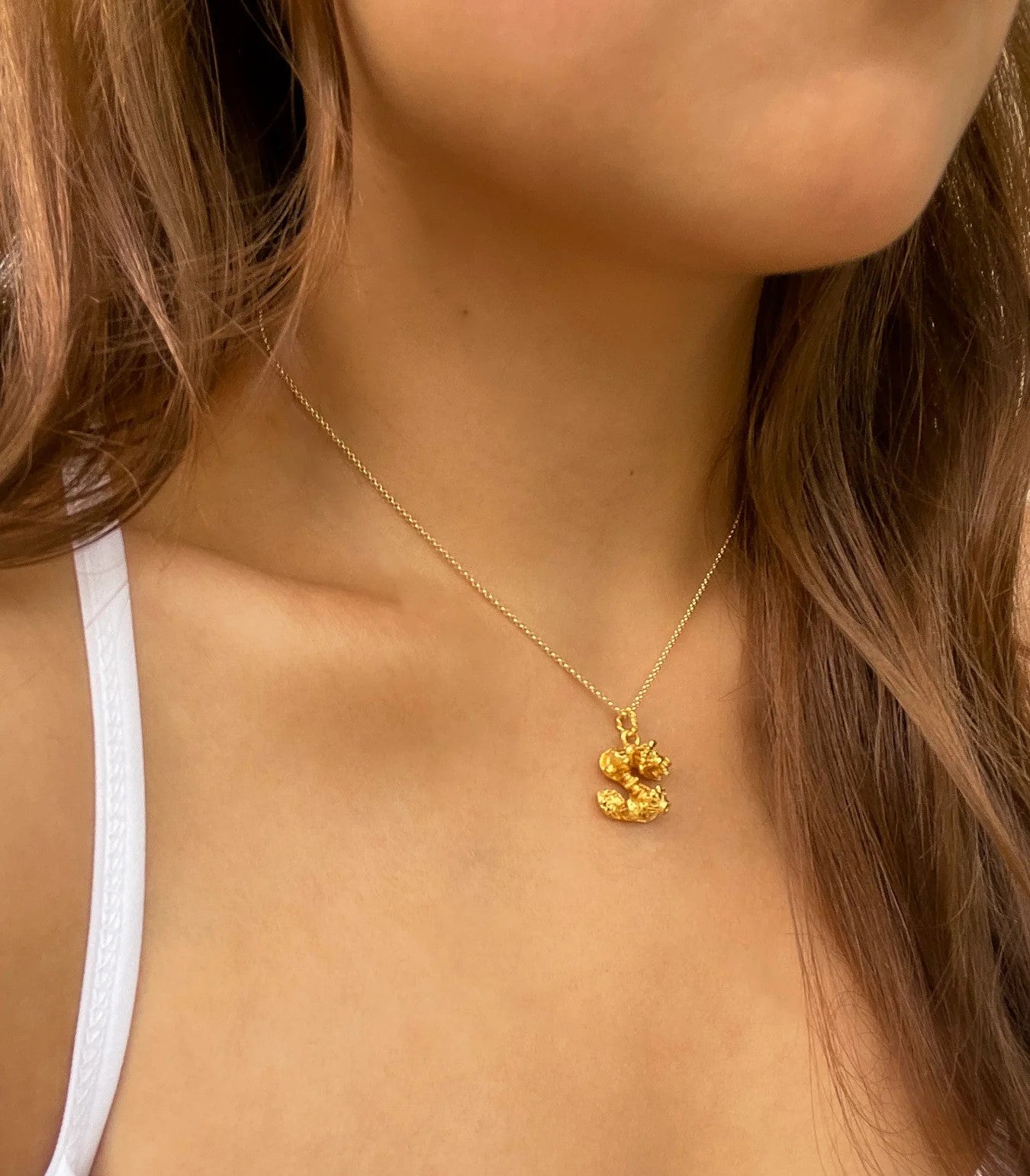 Initial Letter Tambourine Gold Charm Necklace - AMAMI