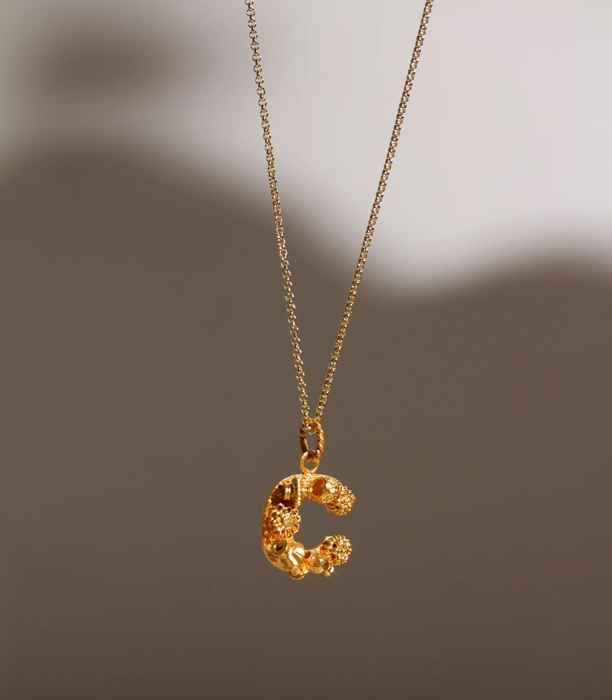 Initial Letter Tambourine Gold Charm Necklace - AMAMI