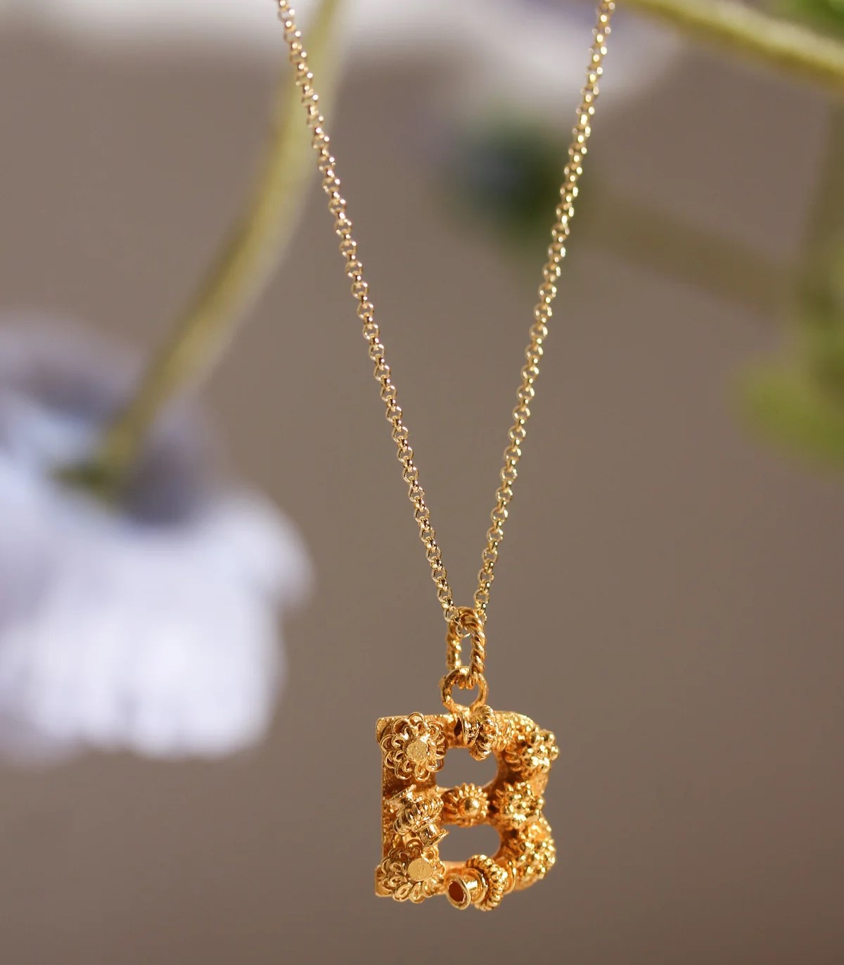 Initial Letter Tambourine Gold Charm Necklace - AMAMI