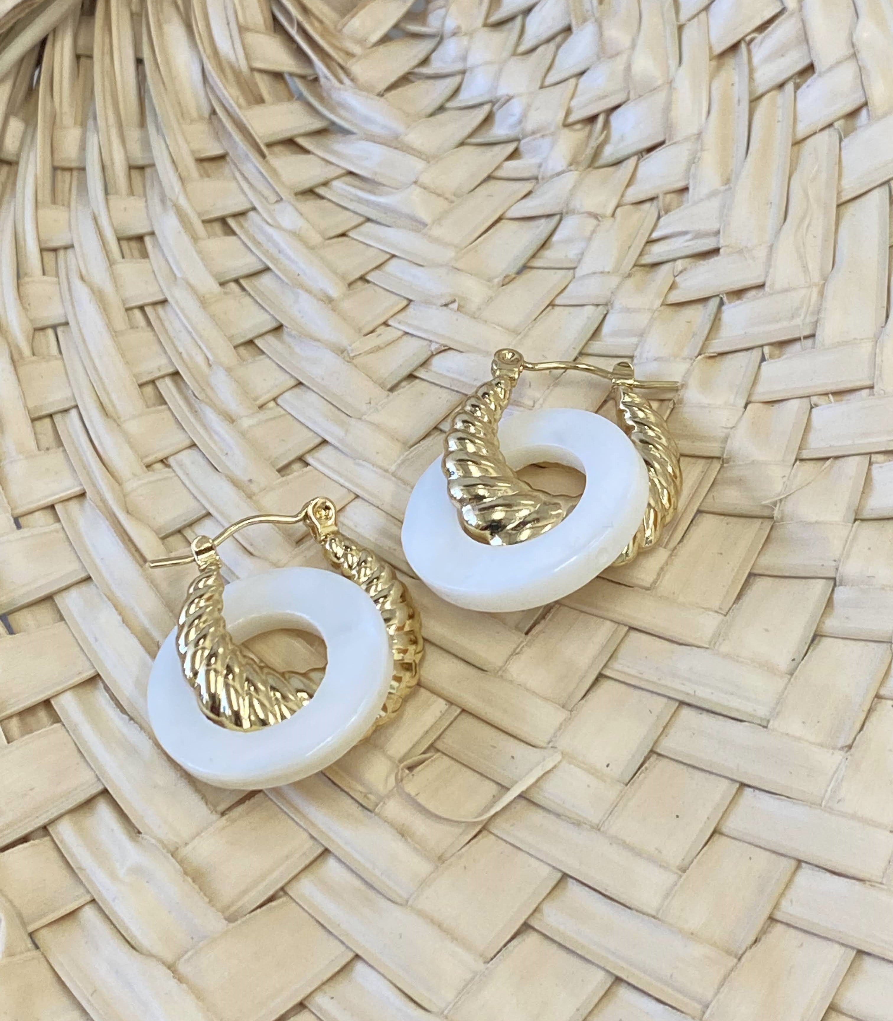 Nagkakaisa Gold Mother of Pearl Hoops Earrings - Arete
