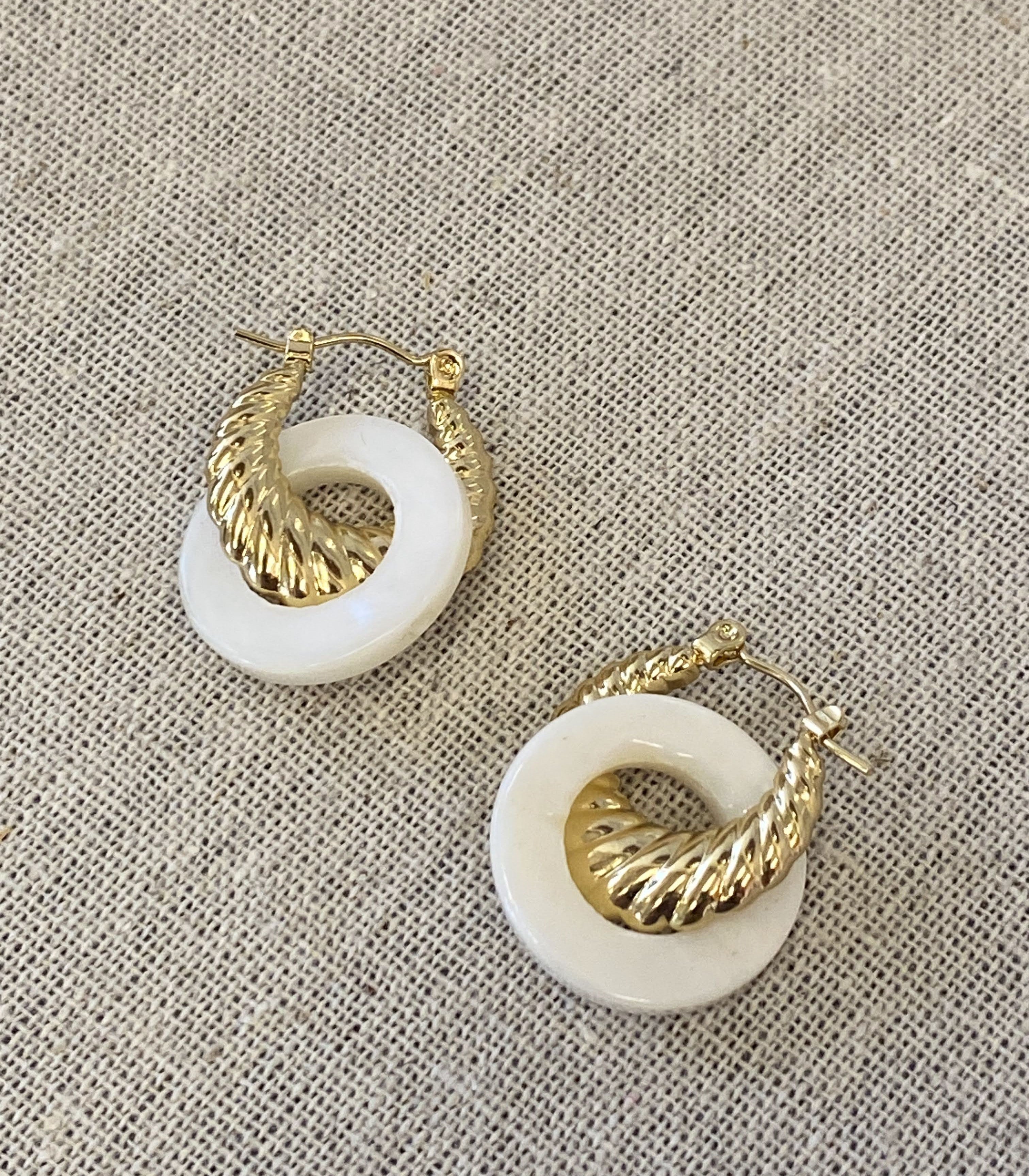 Nagkakaisa Gold Mother of Pearl Hoops Earrings - Arete