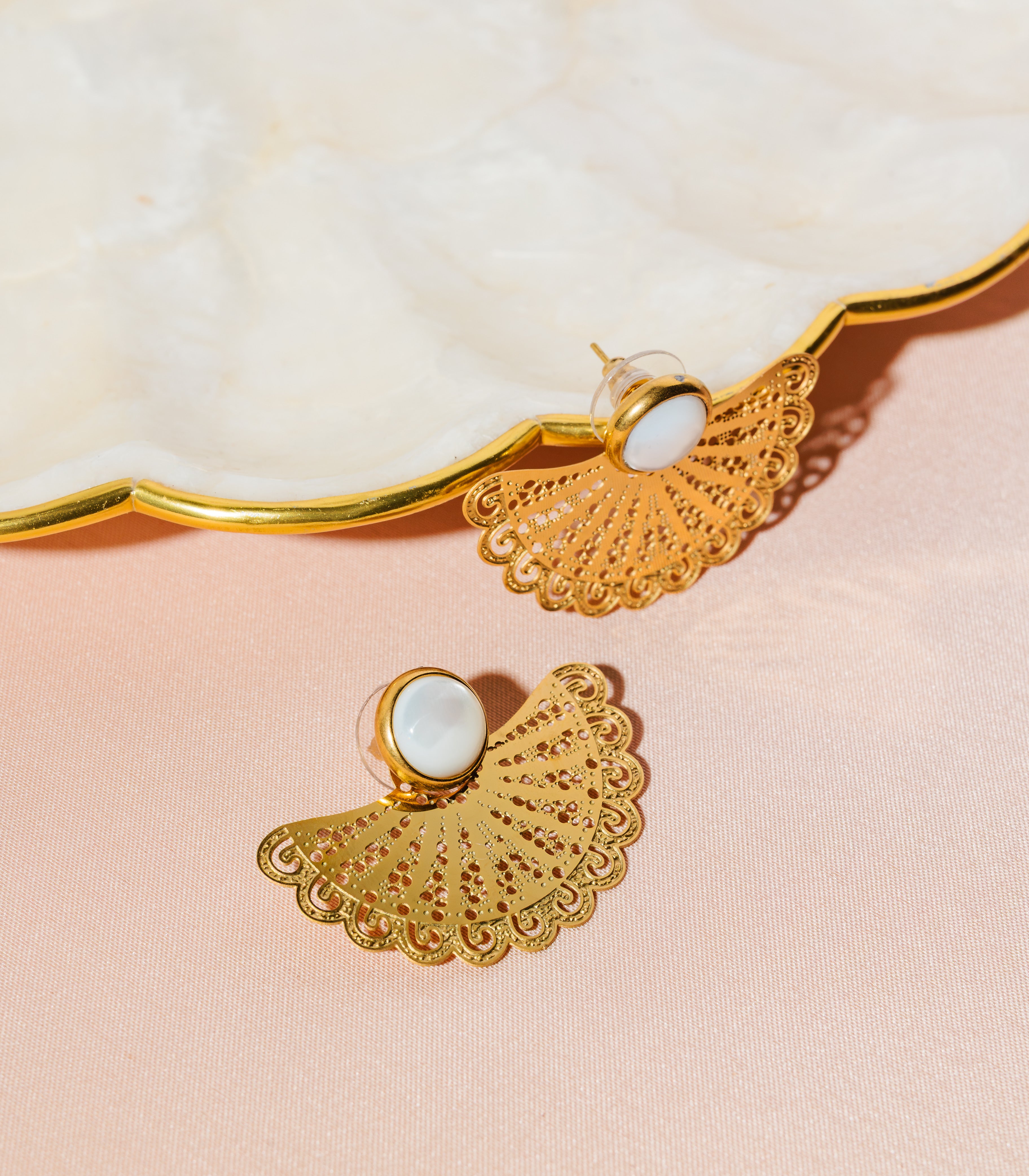 Abaniko Earrings in Mother of Pearl - Lily Jewelry