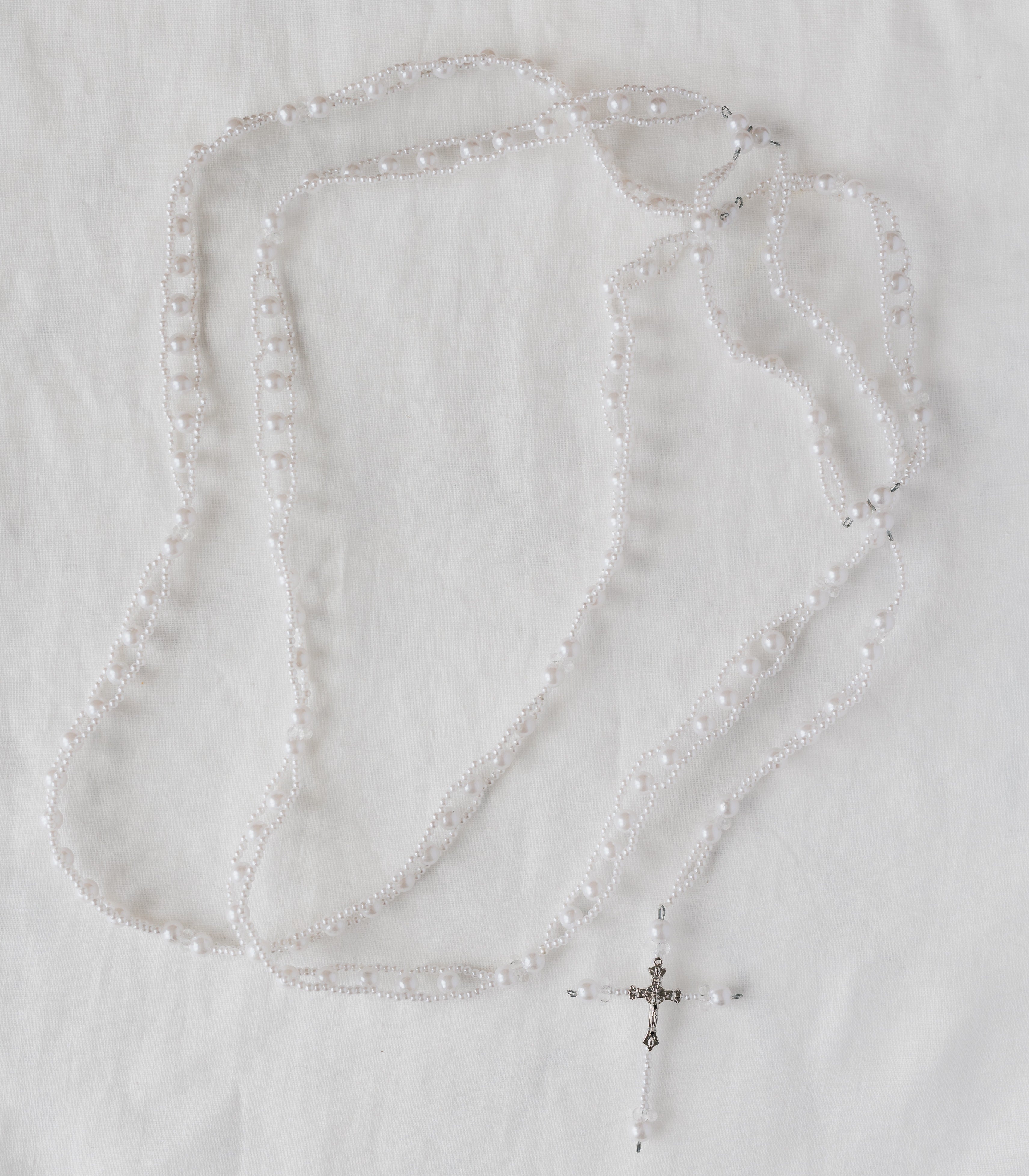 Double Layered Wedding Unity Cord with Rosary - White - Wedding Library