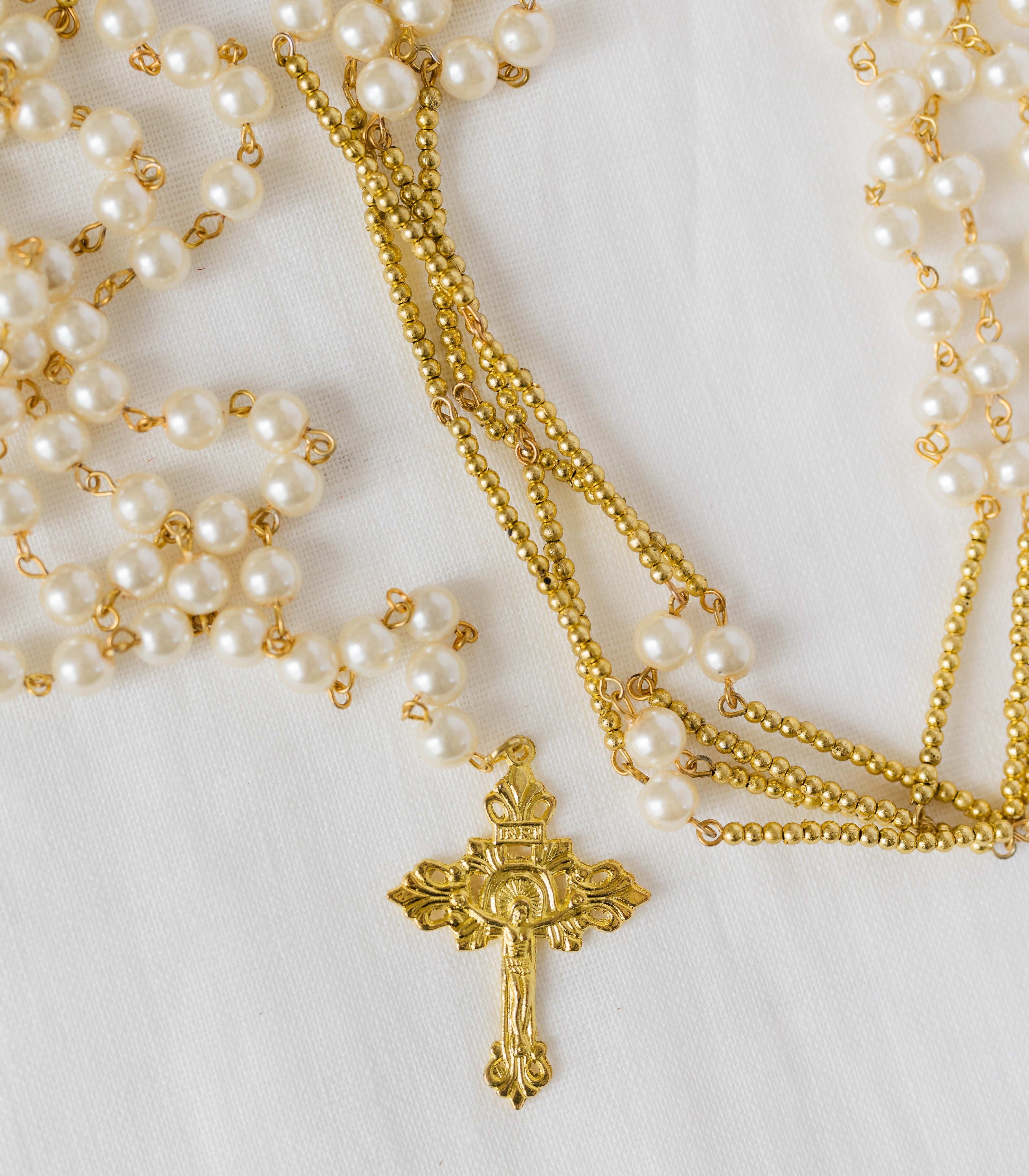 Glossy Pearl Rosary Wedding Unity Cord - Wedding Library - Gold