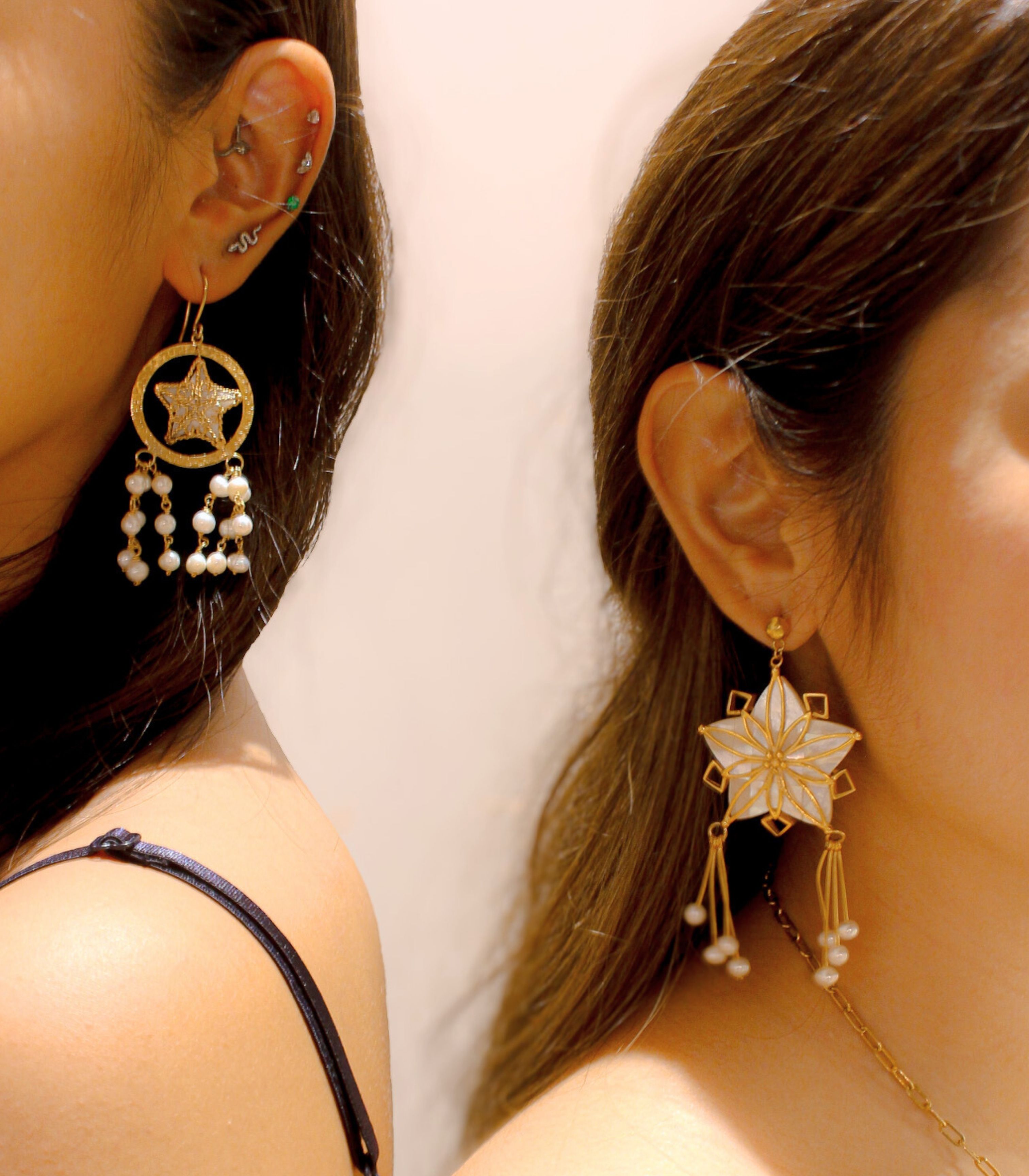 Luz Golden Parol Earrings and Golden Parol Shell Earrings - AMAMI