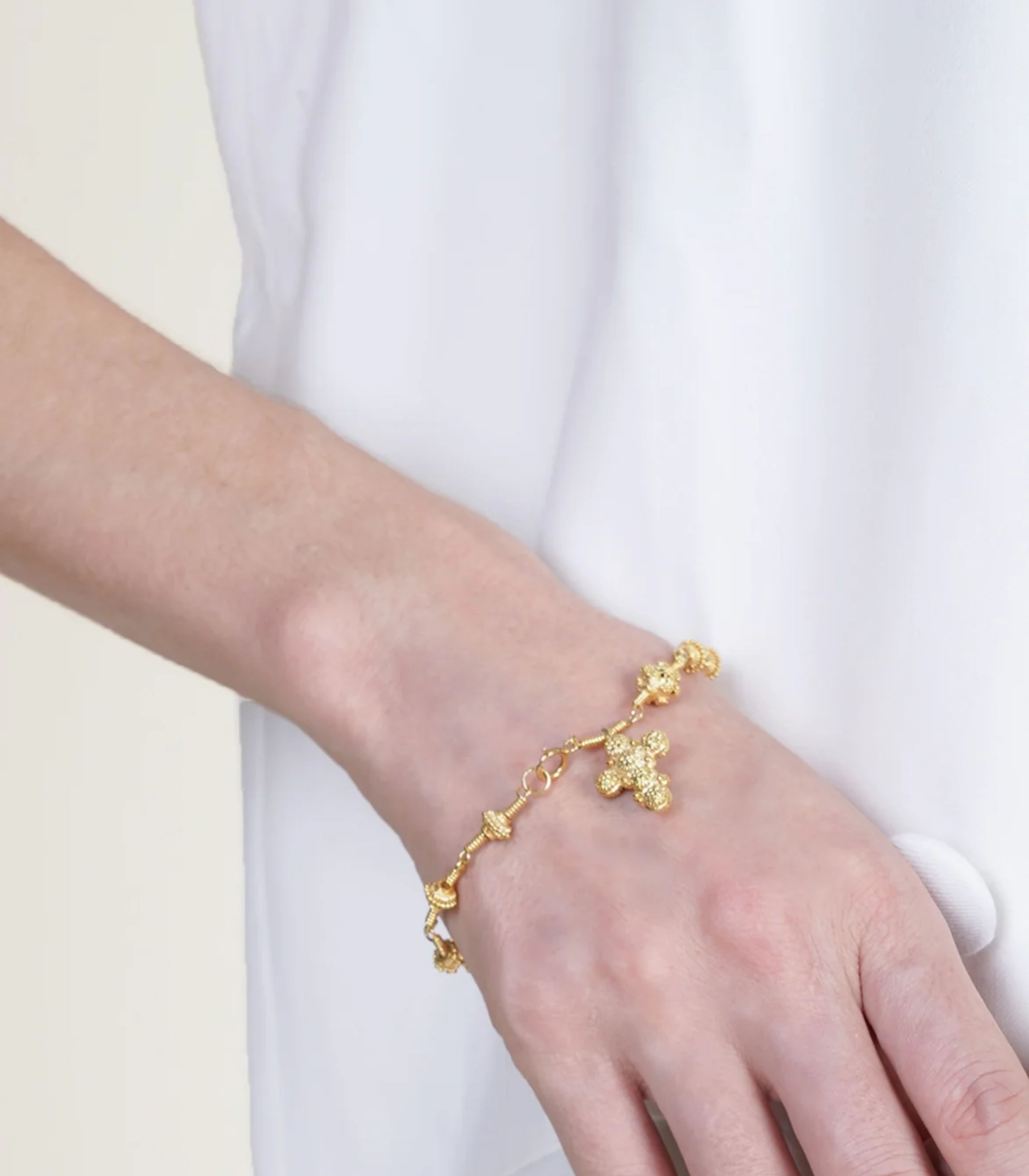 Rosary Cross Bracelet - Gold Worn - AMAMI