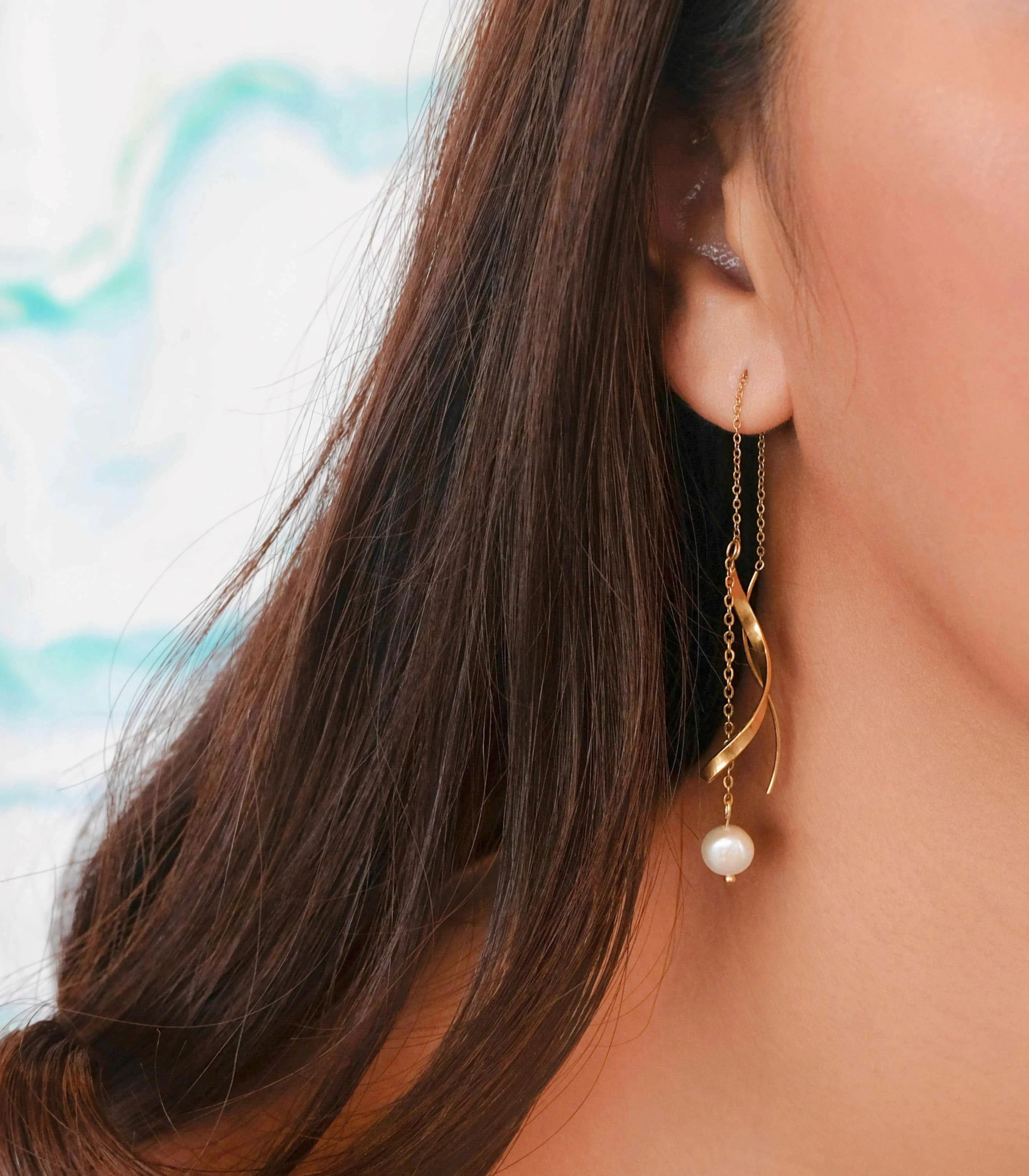 Alon Wave Pearl Threader Earrings - Arete