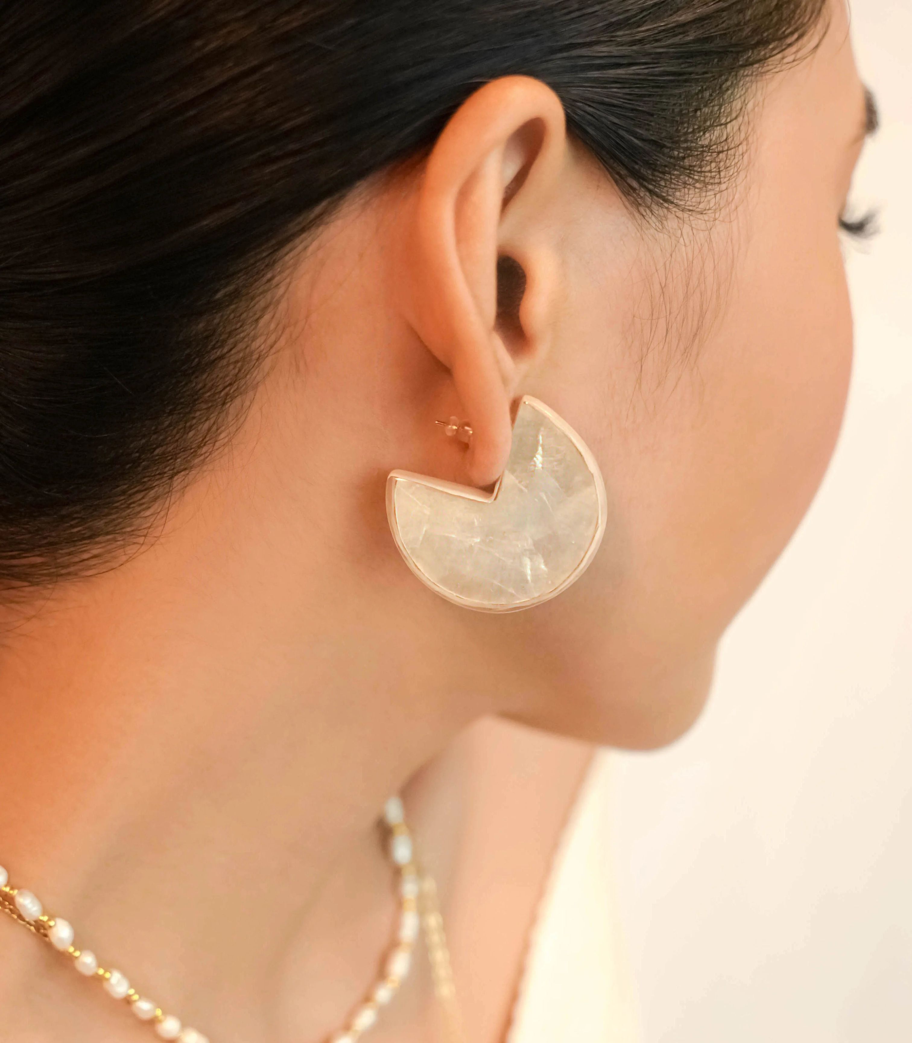 Capiz Crescent Stud Earrings - Arete
