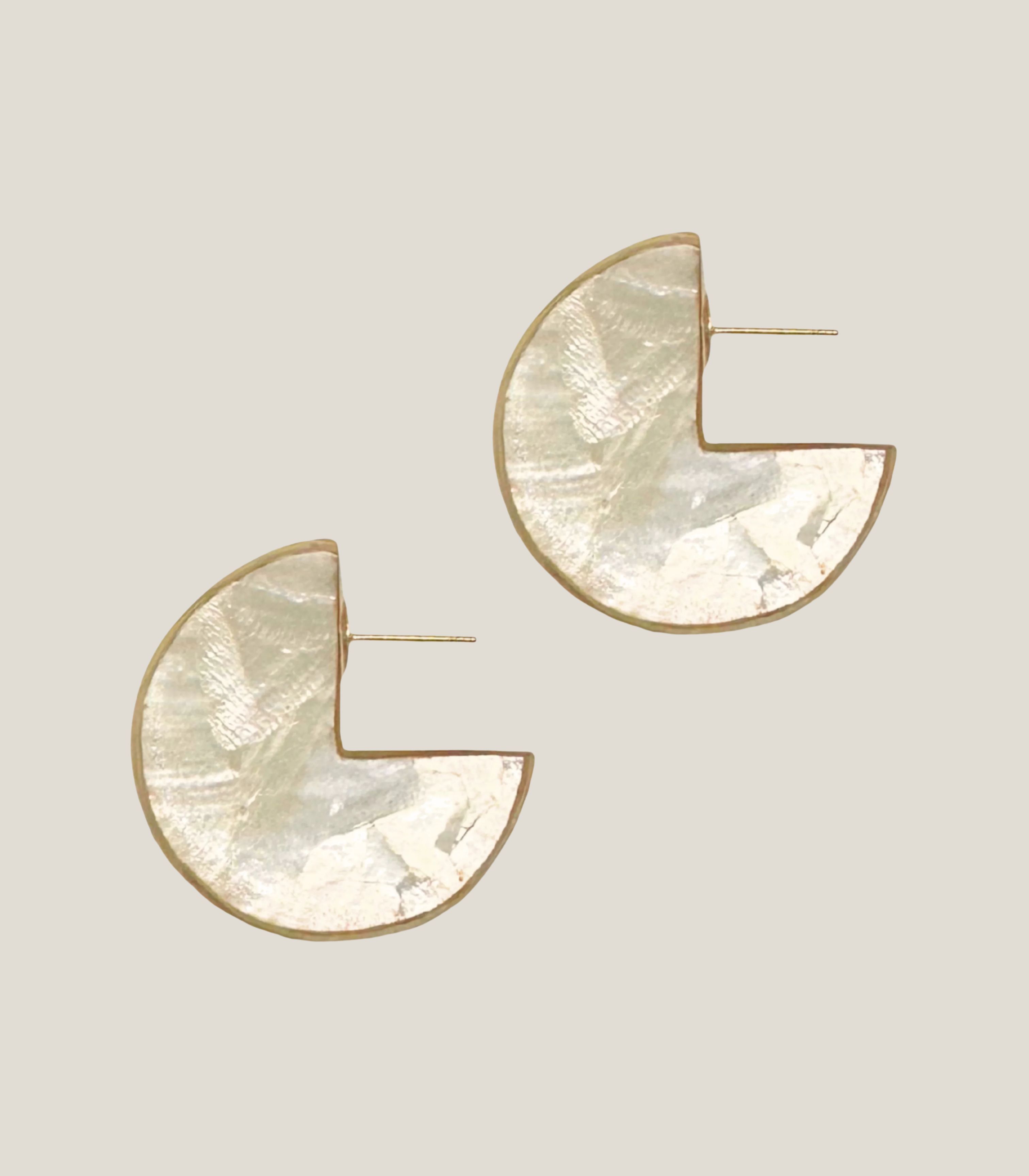 Capiz Crescent Stud Earrings - Arete