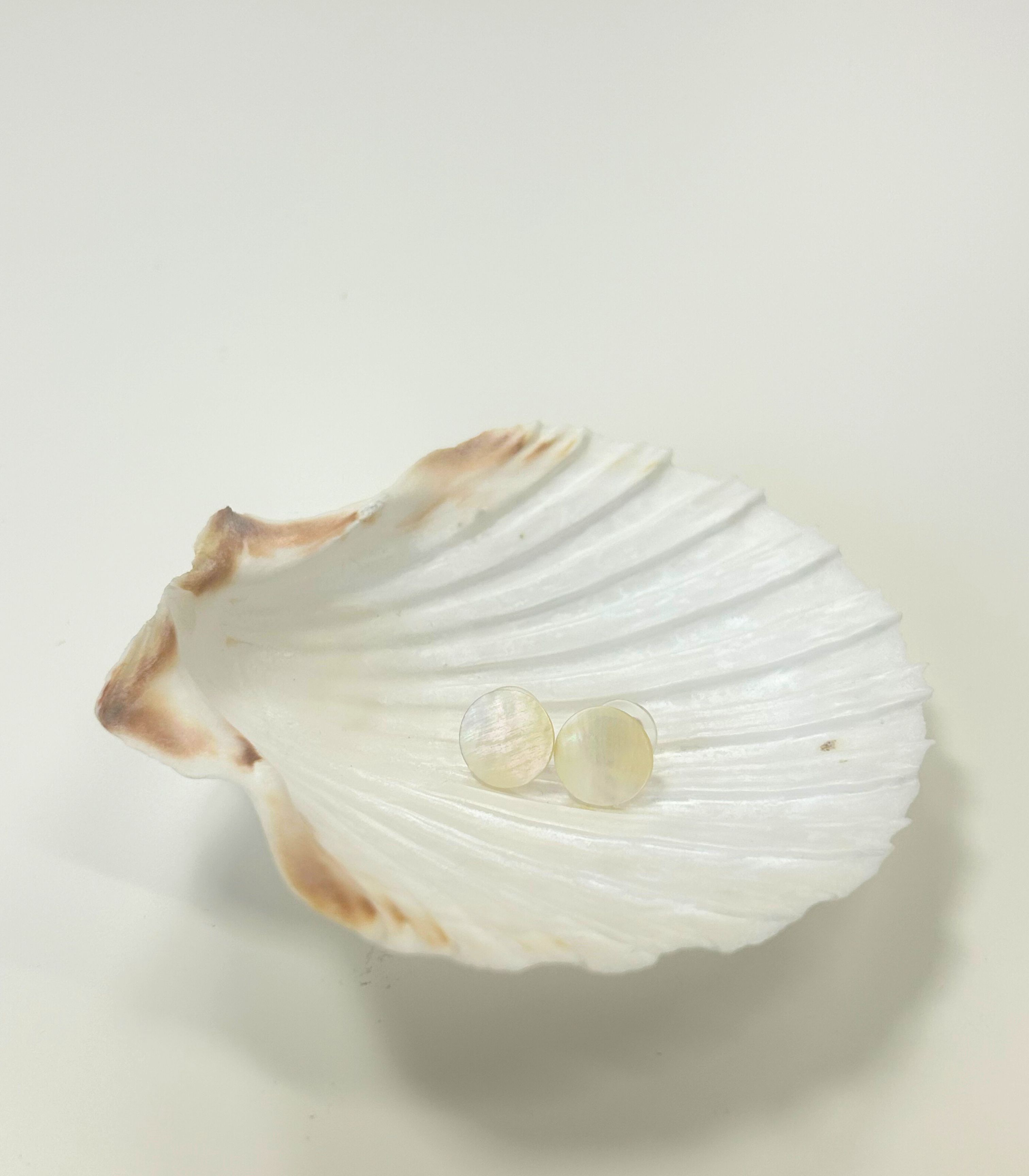 Concha Circle Stud Earrings in Mother of Pearl Shell - Arete