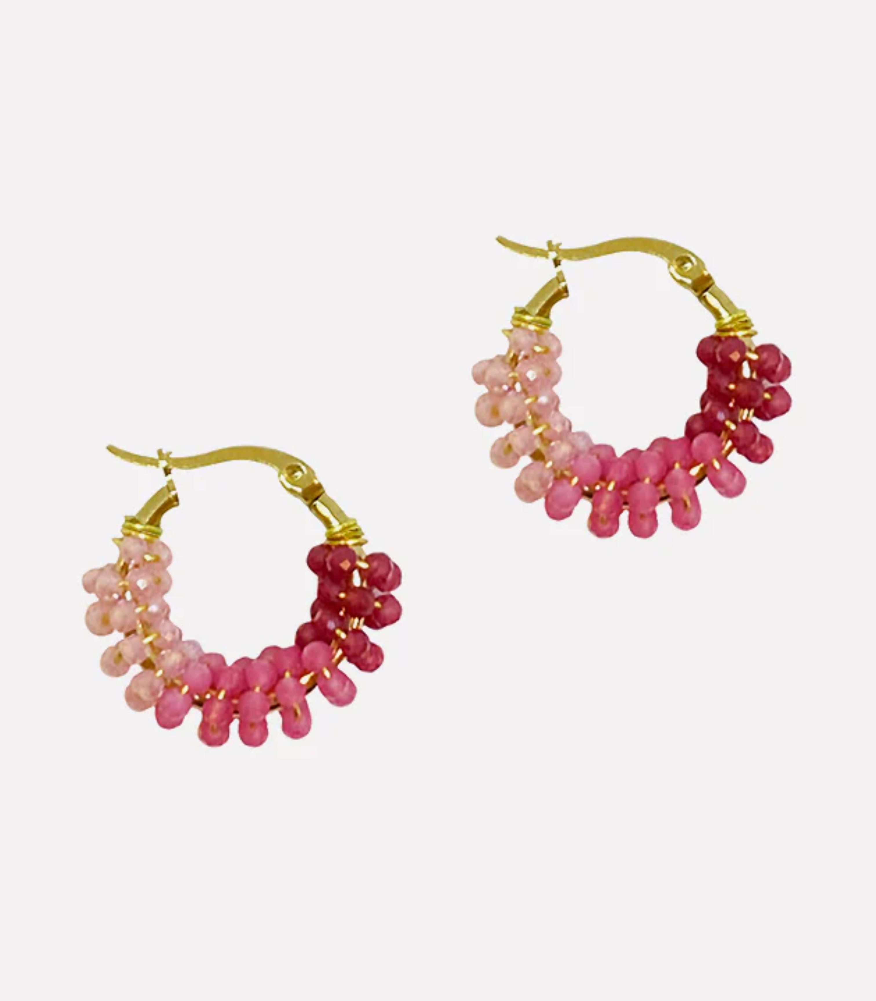 Filipina Pink Sunset Gradient Gemstone Hoop Earrings - Arete