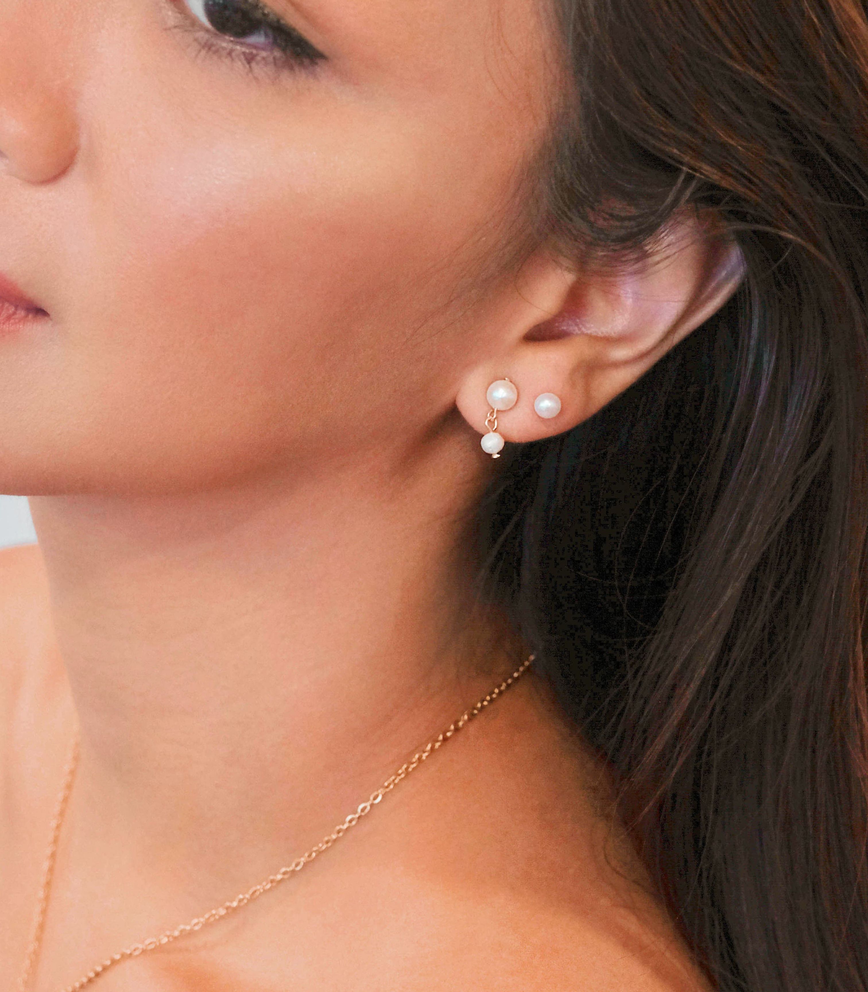 Laya Dainty Pearl Drop Earrings - Arete