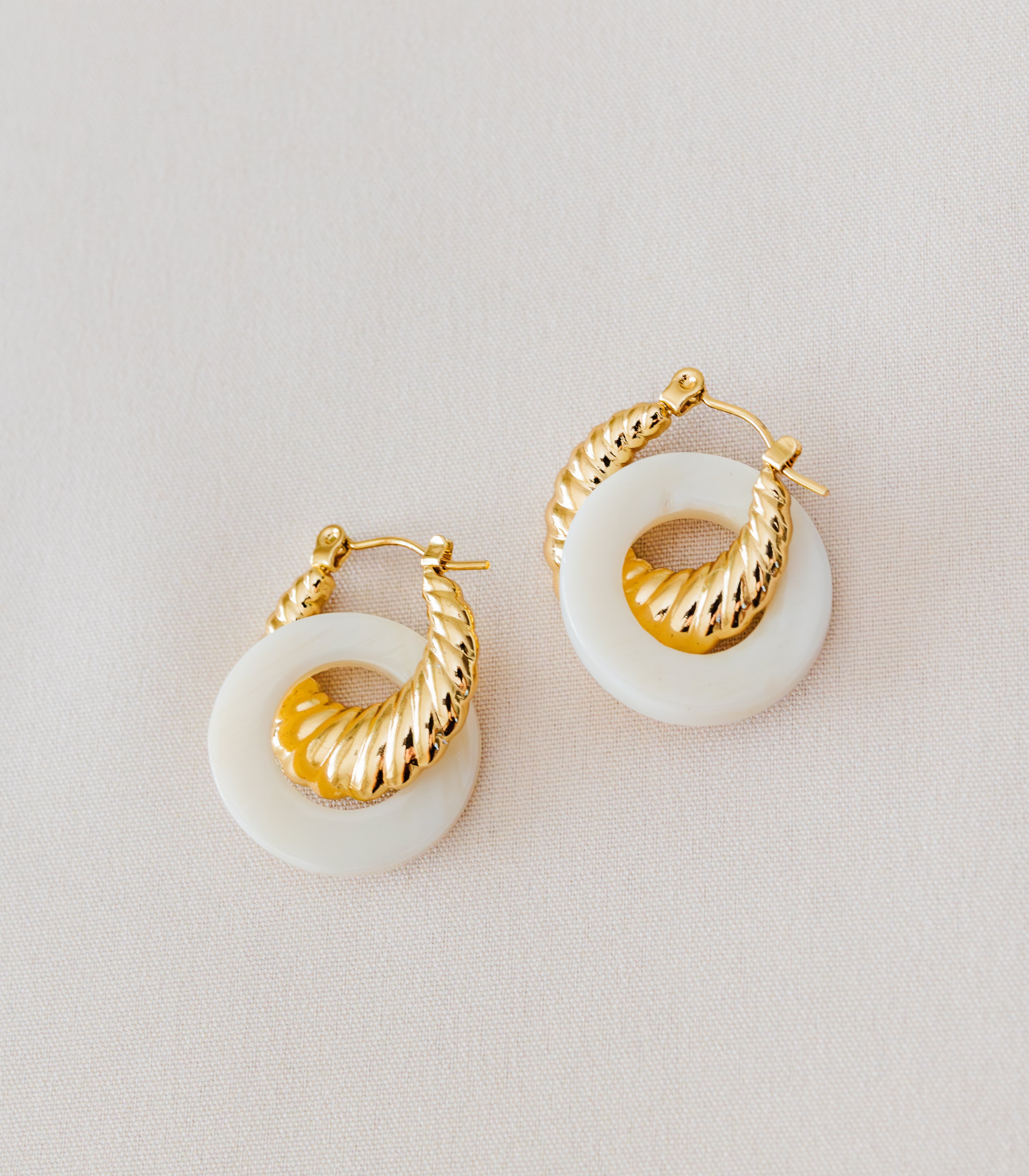 Nagkakaisa Gold Mother of Pearl Hoops Earrings - Arete