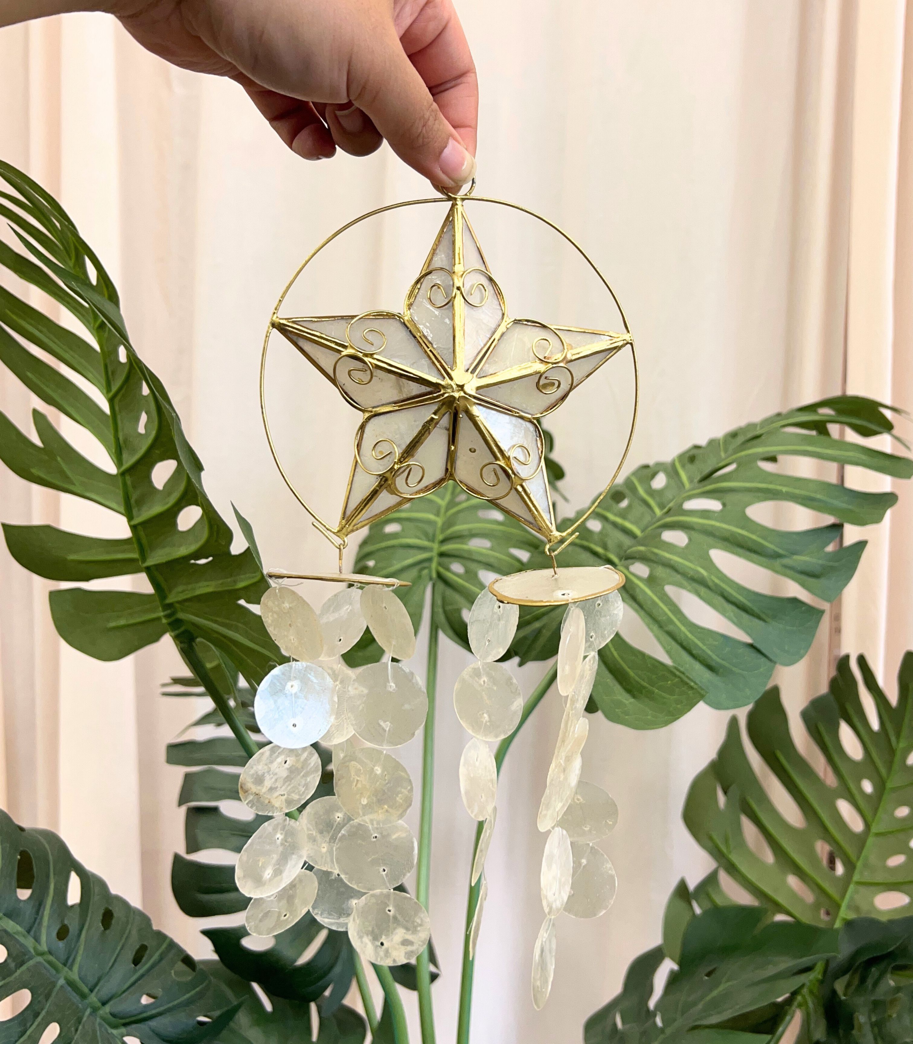 Pasko Capiz Mini Parol Chime Ornament 5" with tails