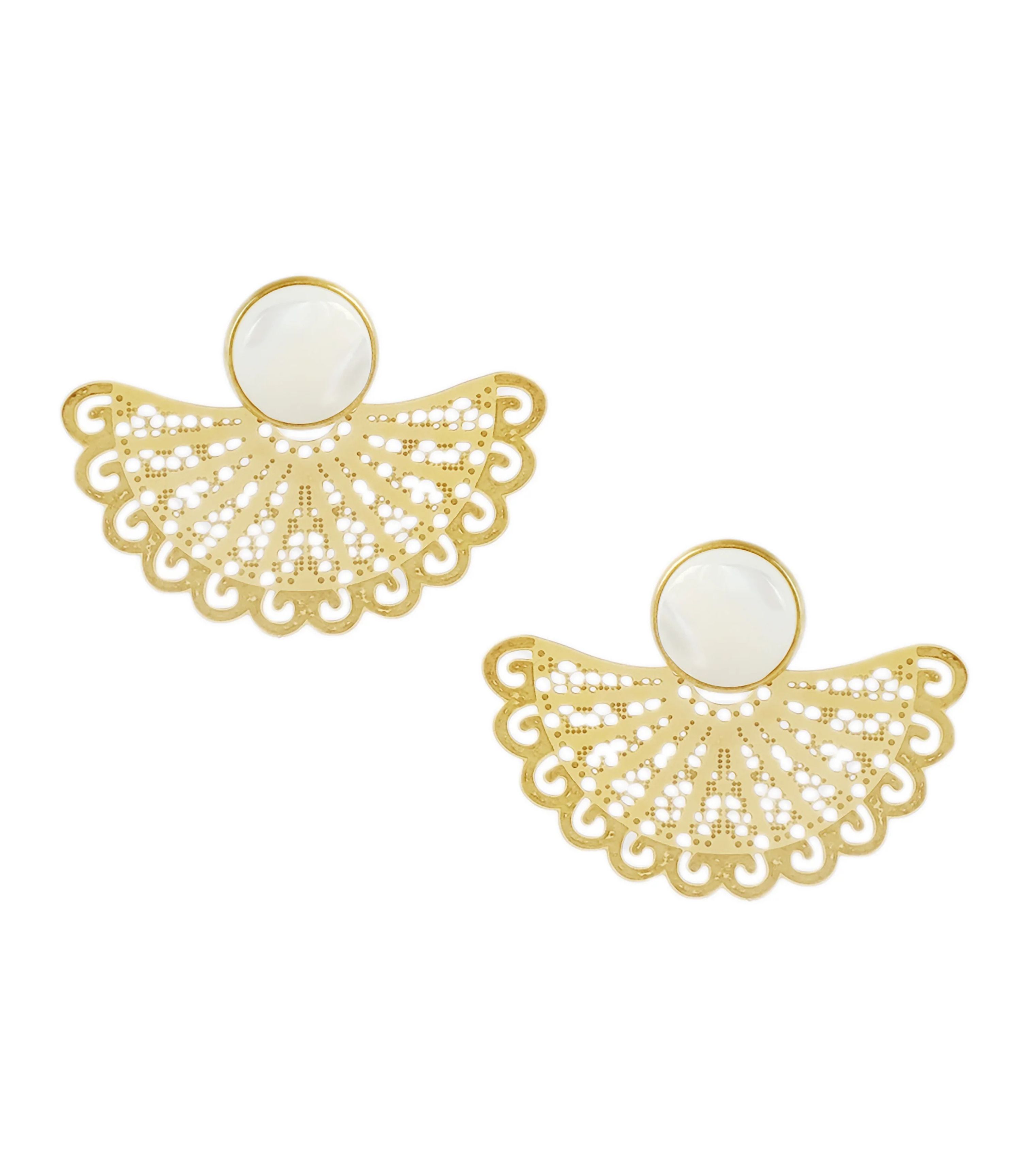Abaniko Earrings in Mother of Pearl - Lily Jewelry