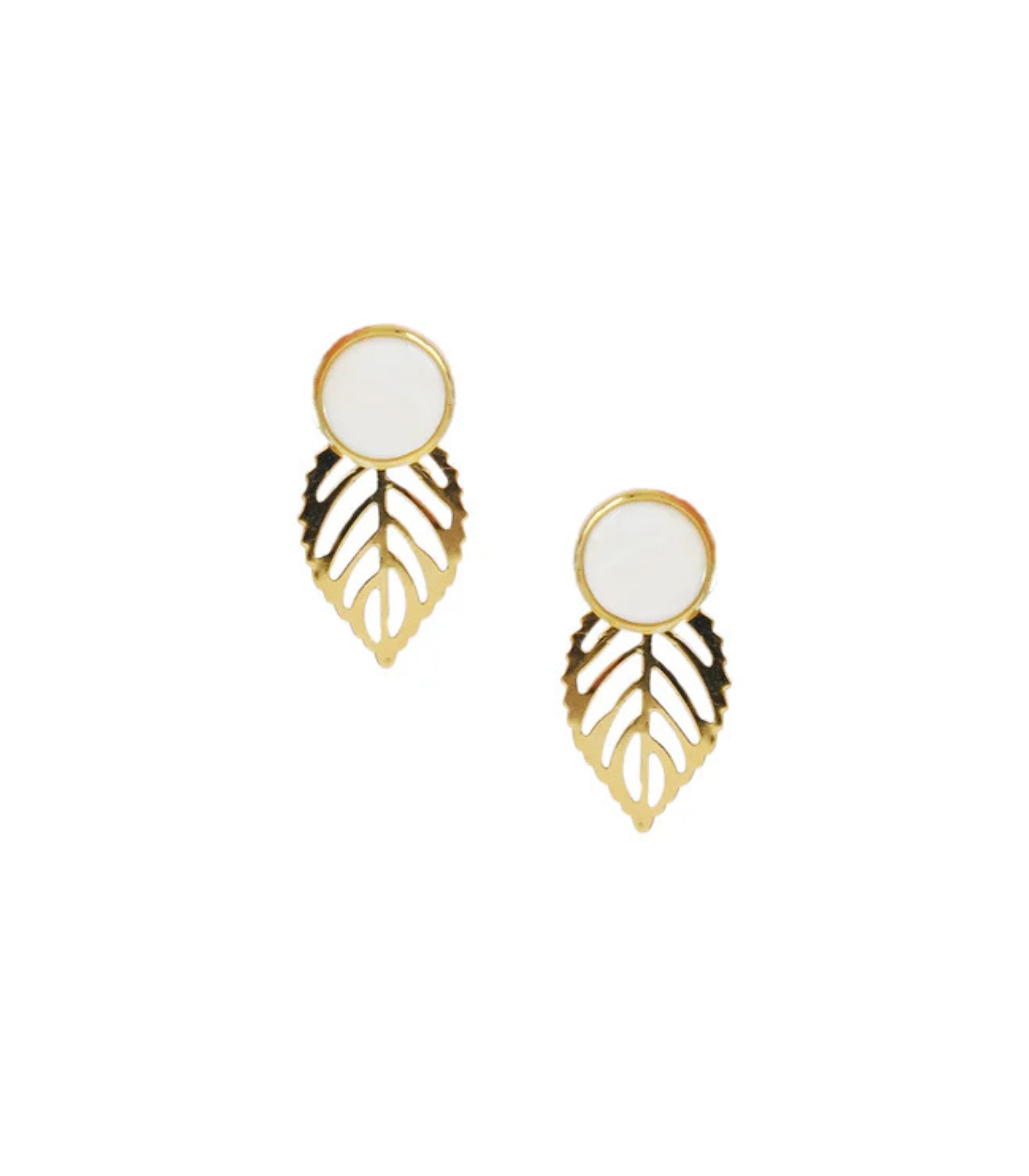 Gina Gold Leaf & Pearl Earrings – Multi-Wear Stud & Dangle in Mother of Pearl - Lily Jewelry