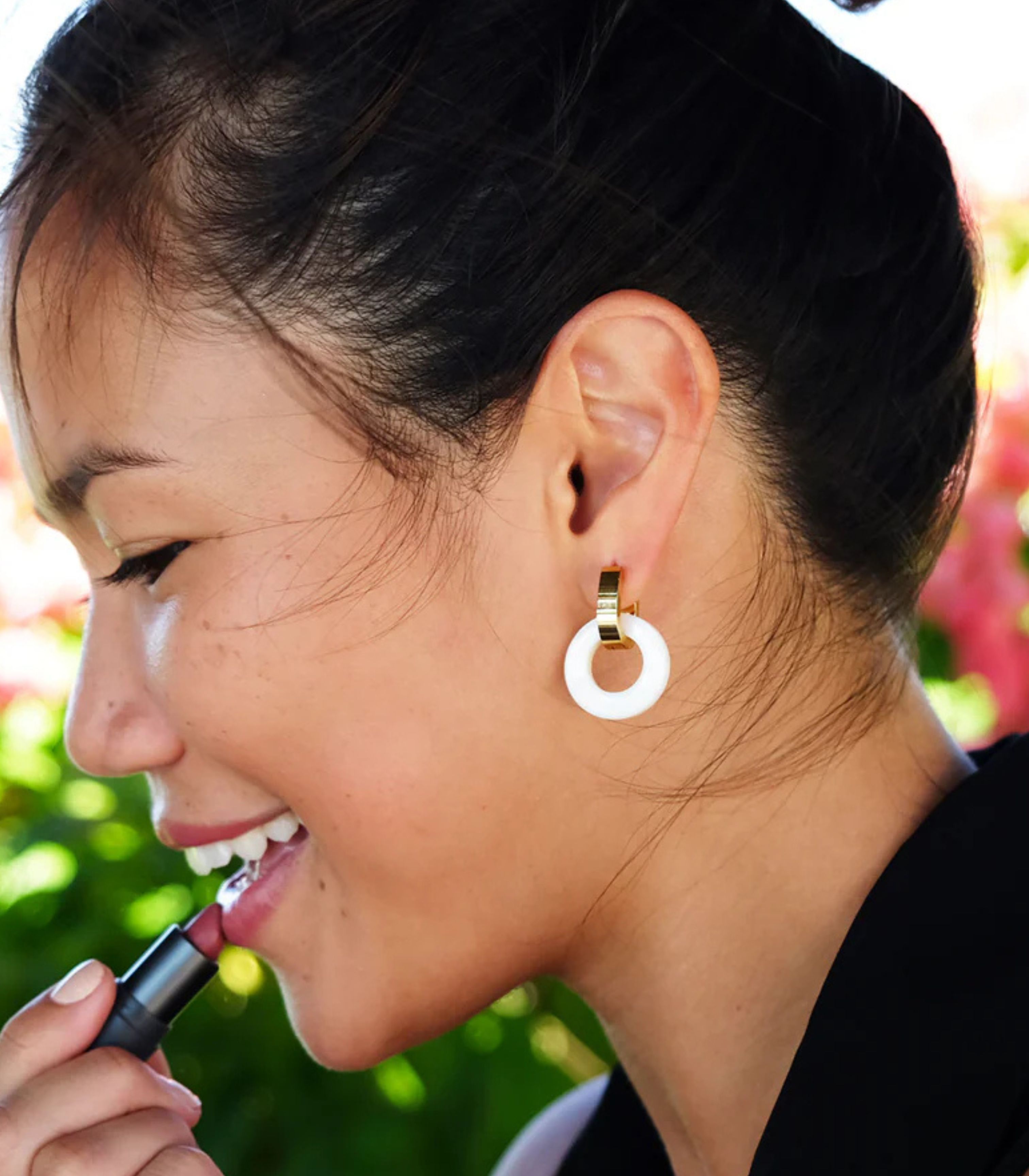 Nikka Shell Mini Charm Hoops - Lily Jewelry