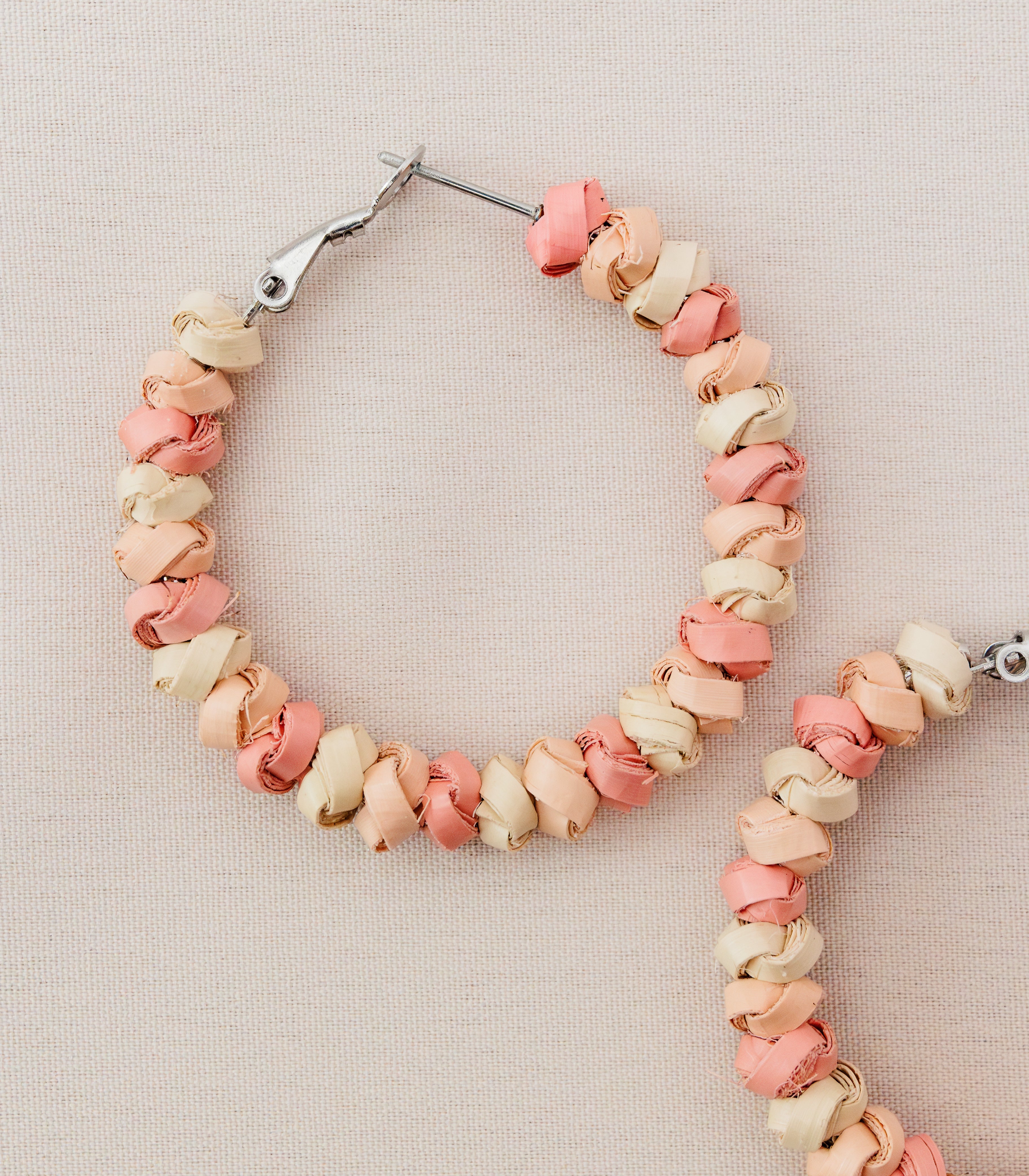 Juana Woven Beaded Hoops - Blush Pink - Punique