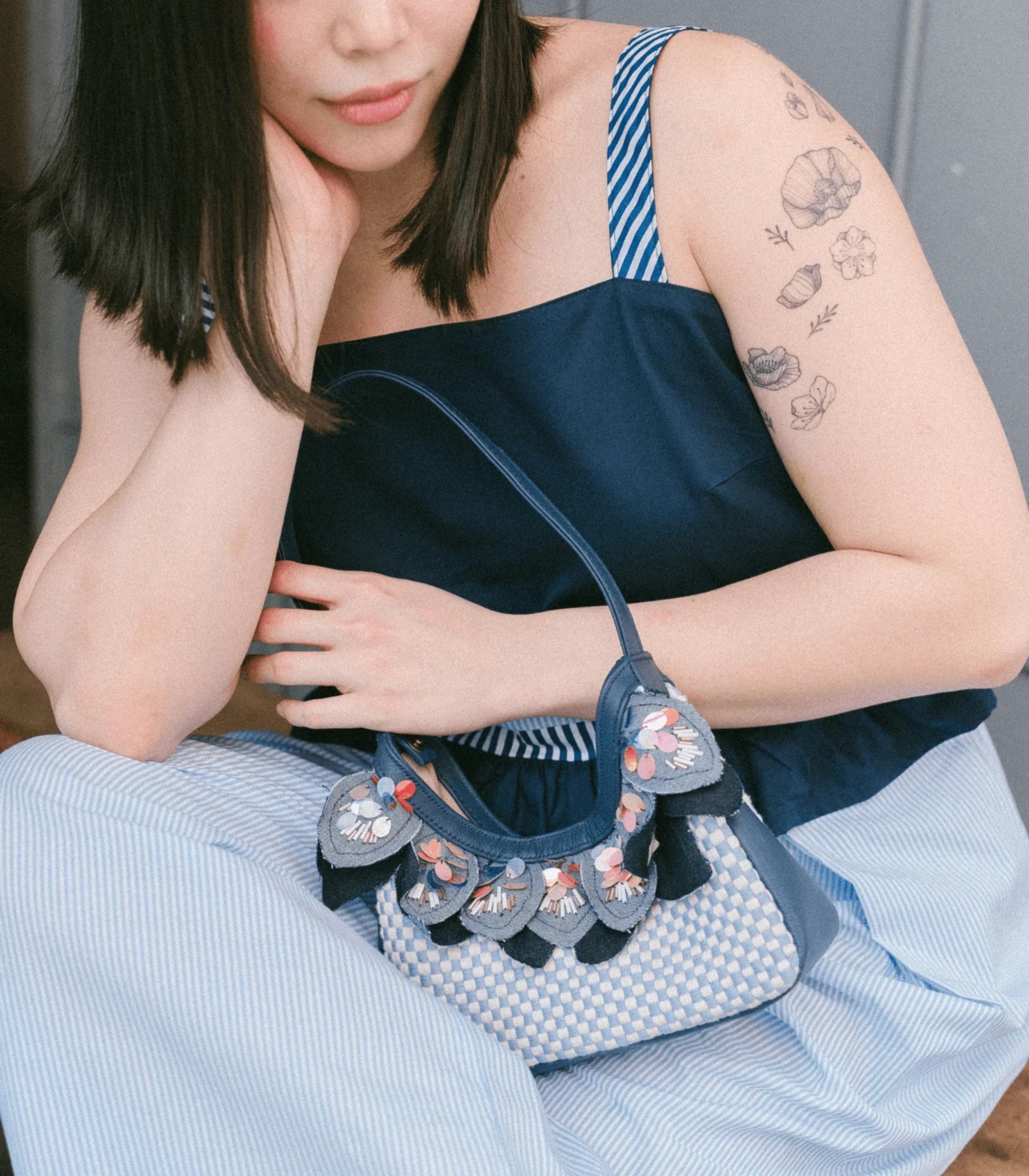 Dangwa Mini Hobo Bag in Navy -Rags2Riches