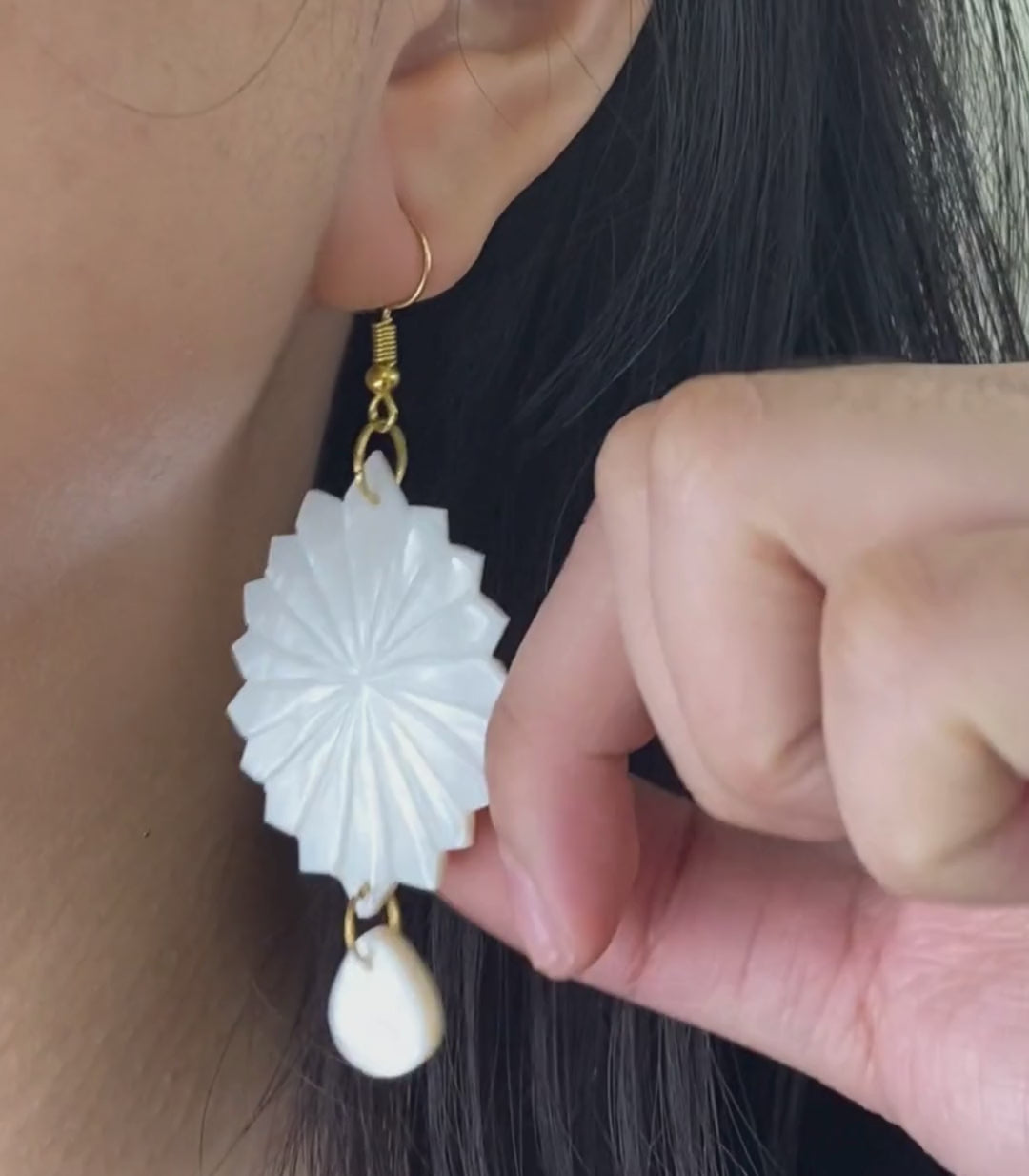 Anahaw Mother of Pearl Earrings - Weaving Handicrafts