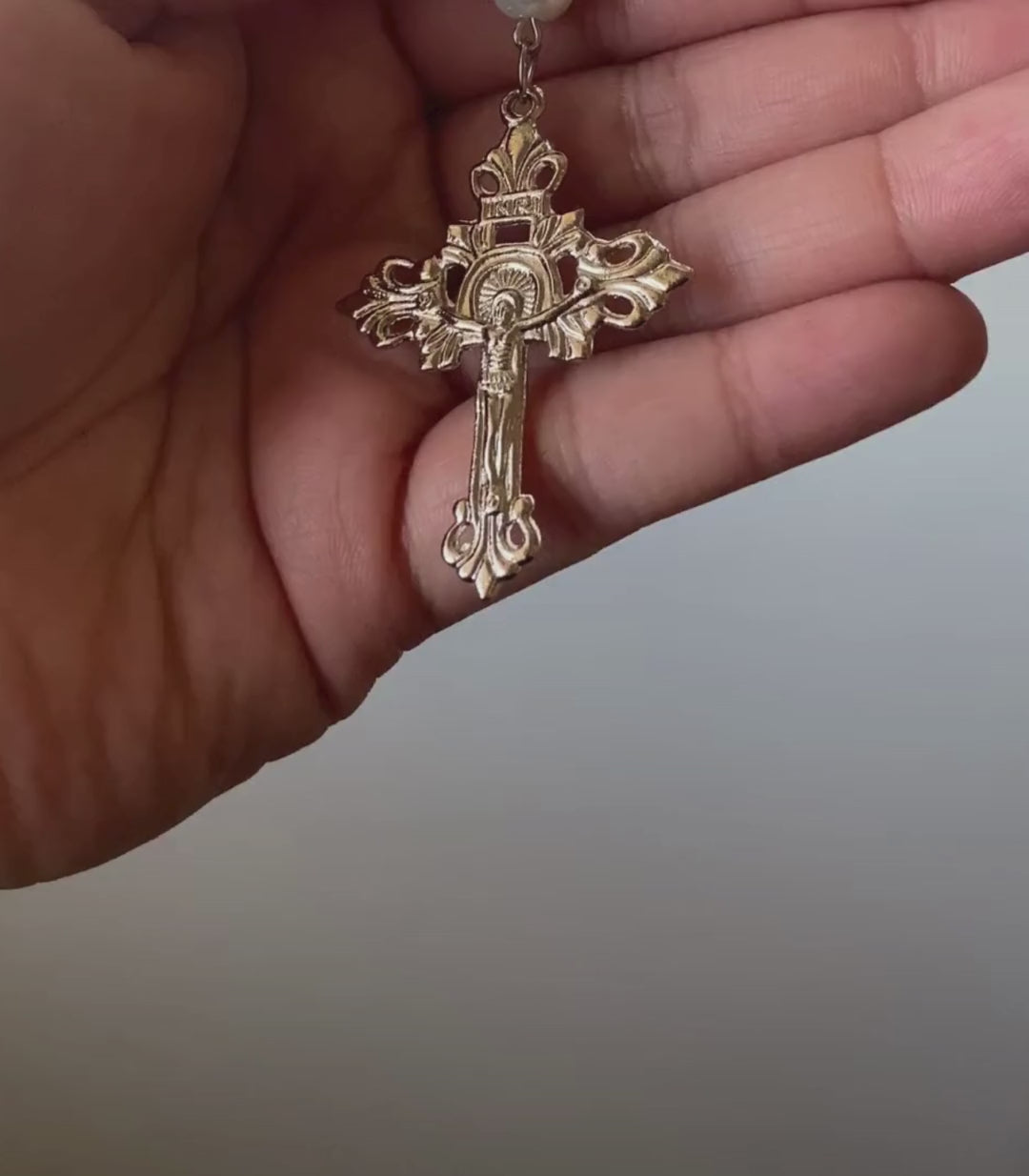 Glossy Pearl Rosary Wedding Unity Cord - Silver