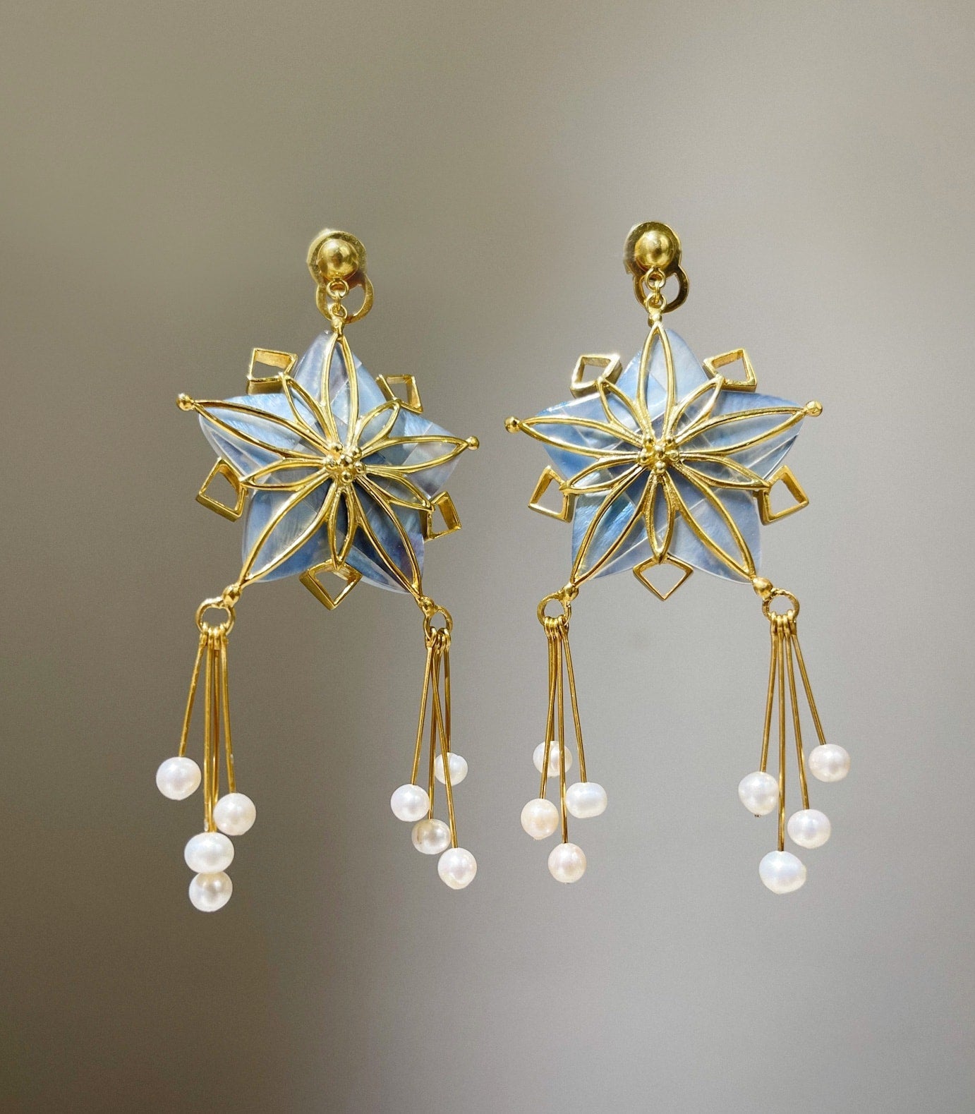Colored Parol Capiz Earrings in Blue - AMAMI