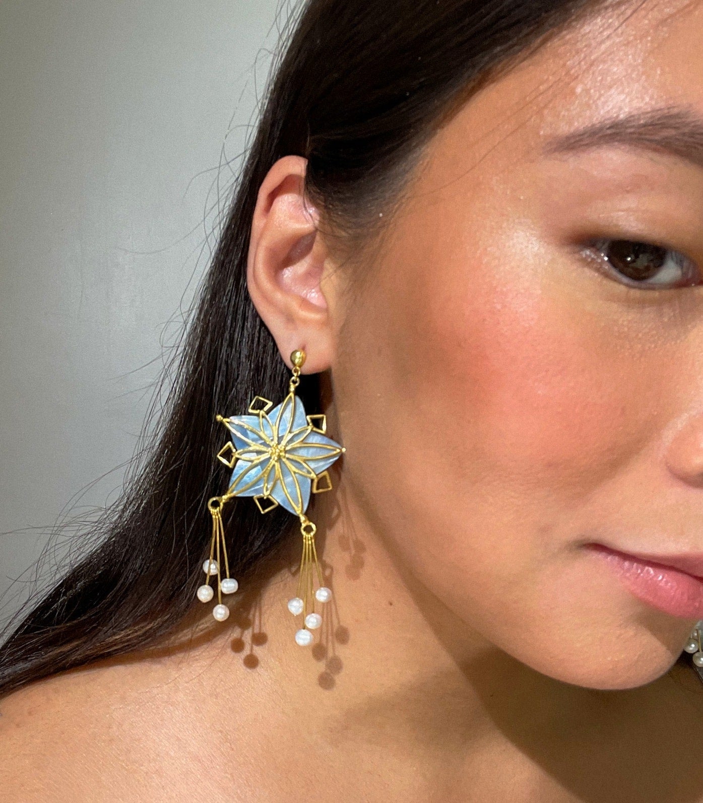 Colored Parol Capiz Earrings in Blue - AMAMI