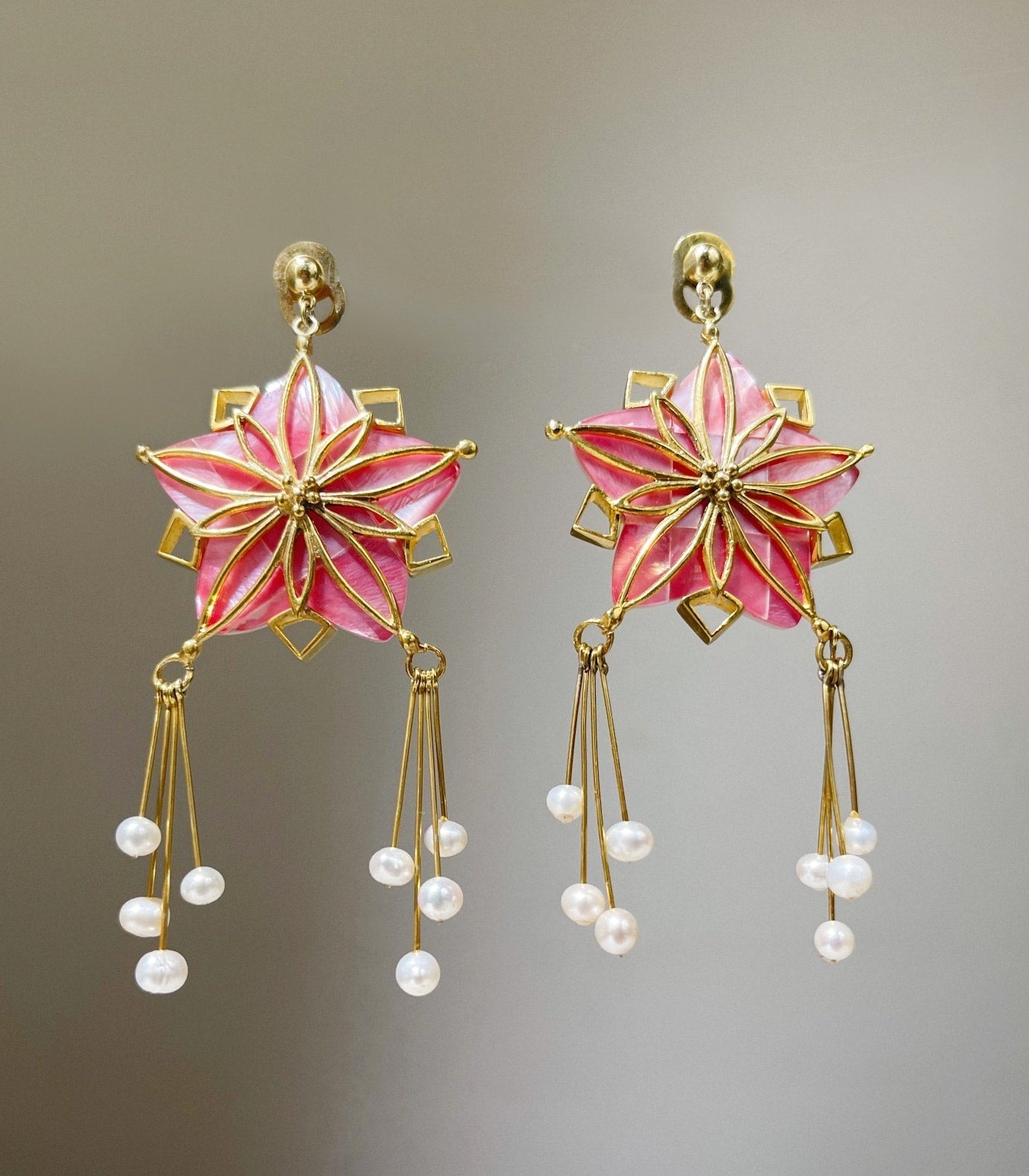 Colored Parol Capiz Earrings in Pink - AMAMI