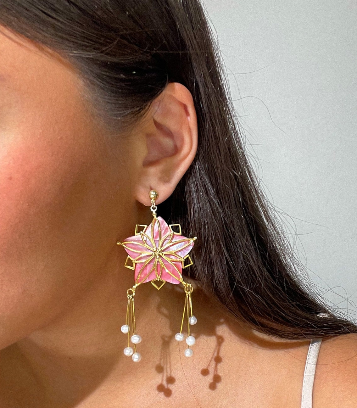 Colored Parol Capiz Earrings in Pink - AMAMI