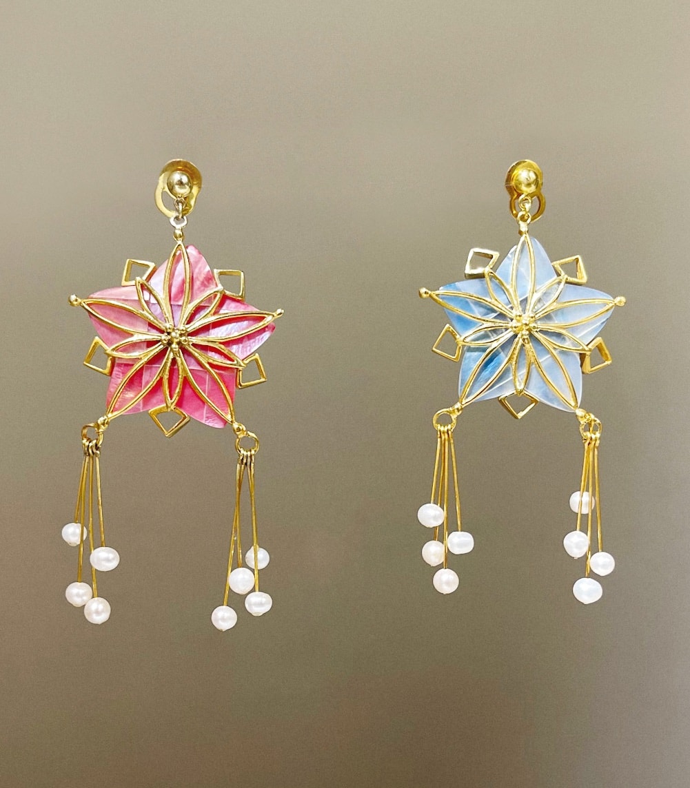 Colored Parol Capiz Earrings in Pink & Blue - AMAMI