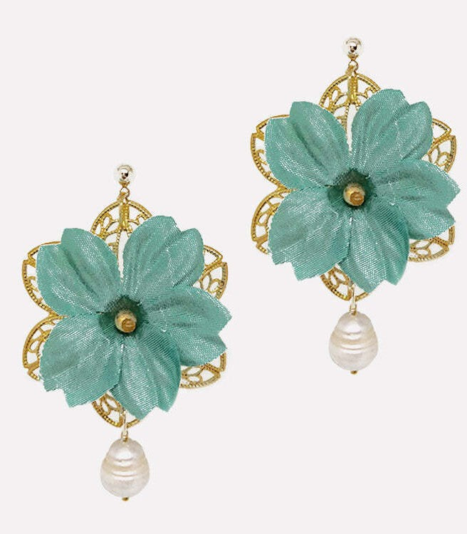 Margarita Pearl Earrings in Teal - Arete