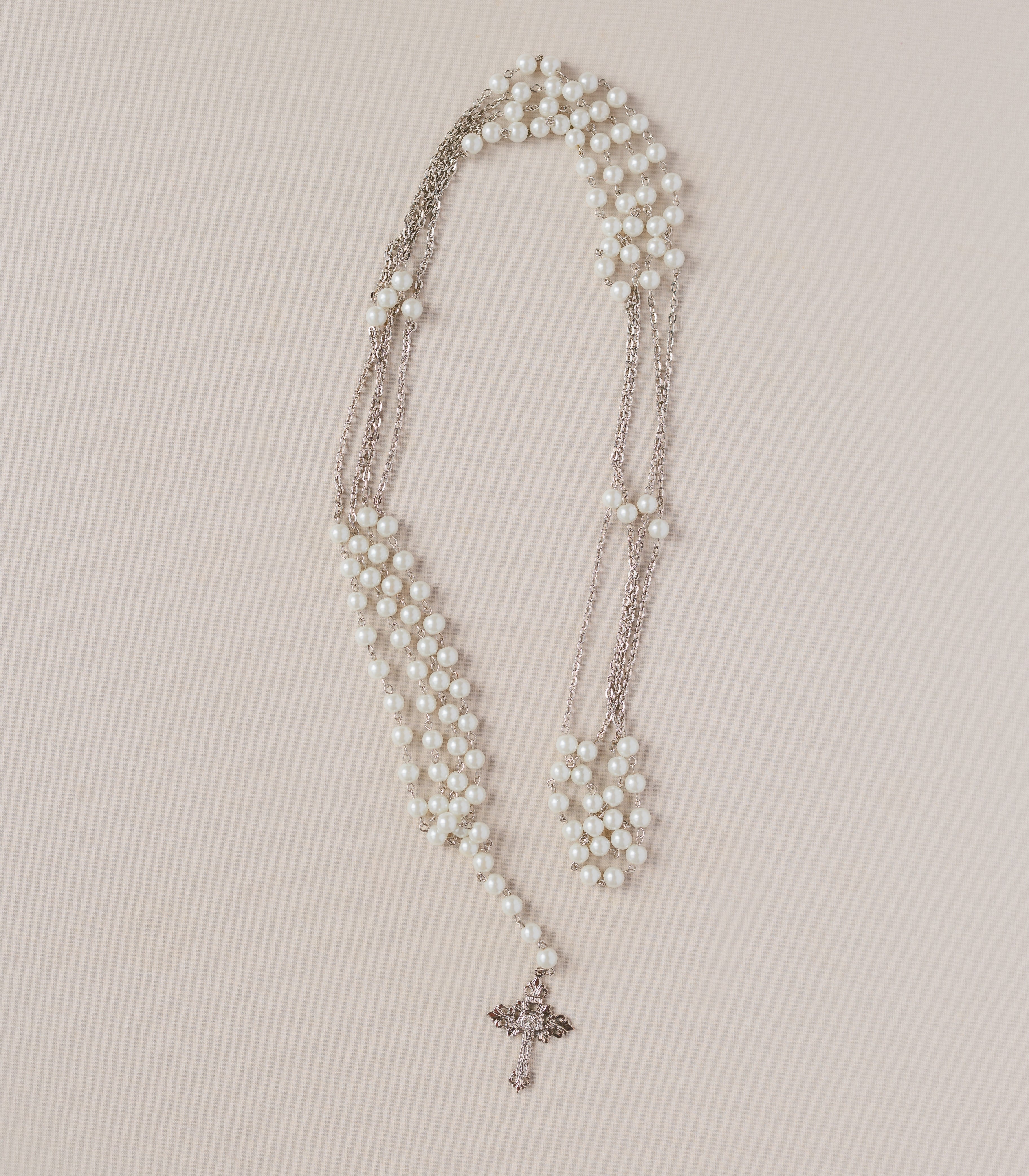 Glossy Pearl Rosary Wedding Unity Cord in  Silver - The Wedding Library
